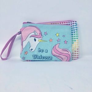 "Unicorn"Canvas Clutch Bag/Makeup Bag, Set Of Two